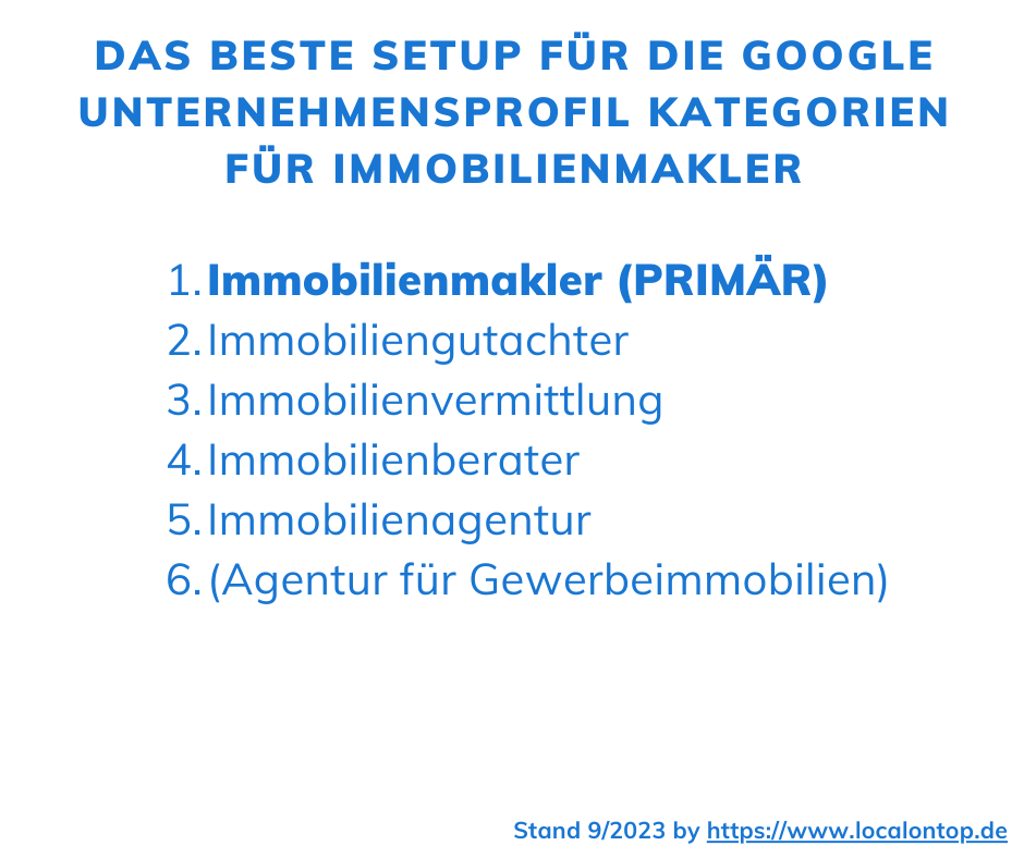 Google-Unternehmensprofil Kategorien für Immobilienmakler